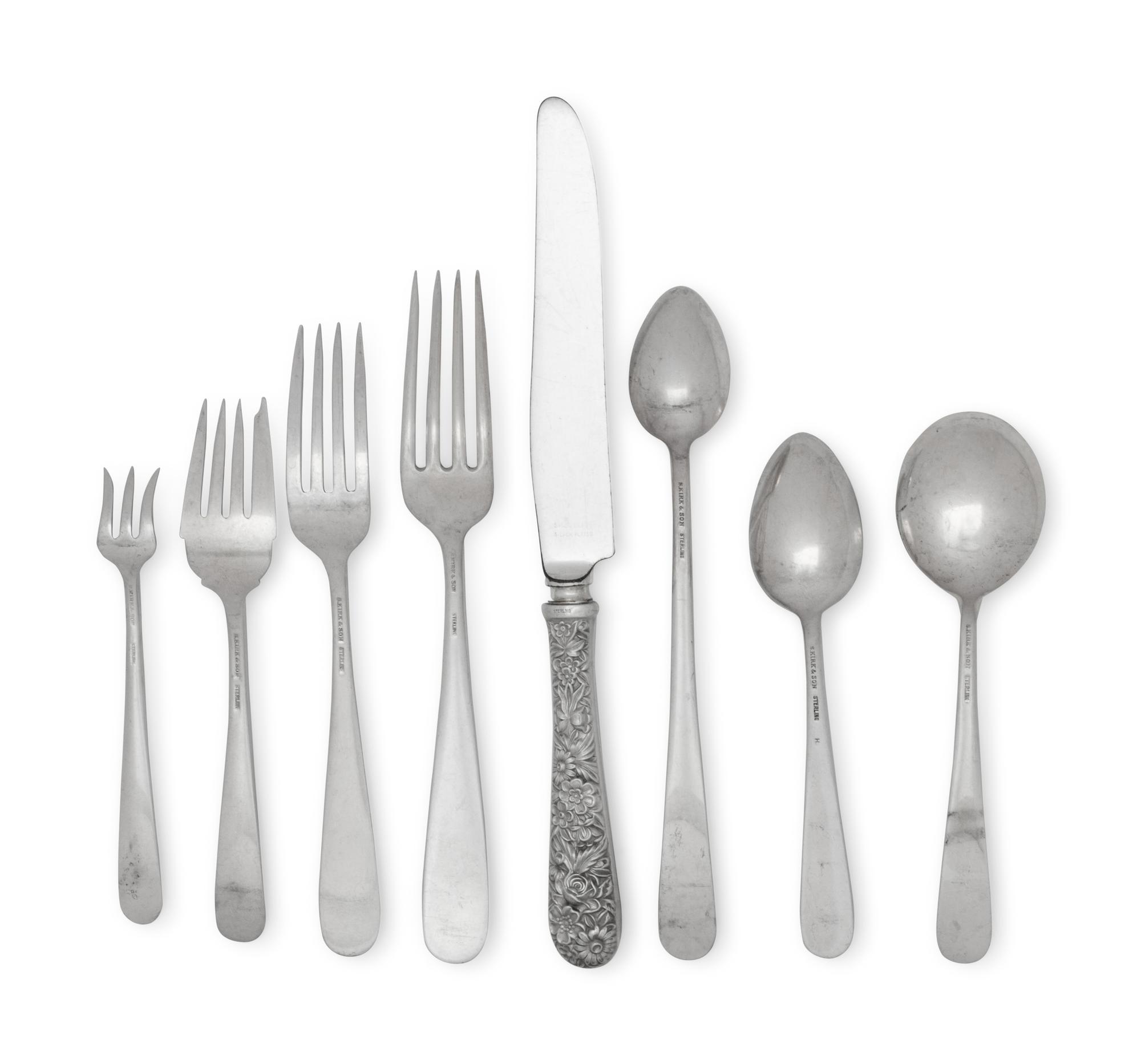 A Large S. Kirk and Son Repousse Silver Flatware Service