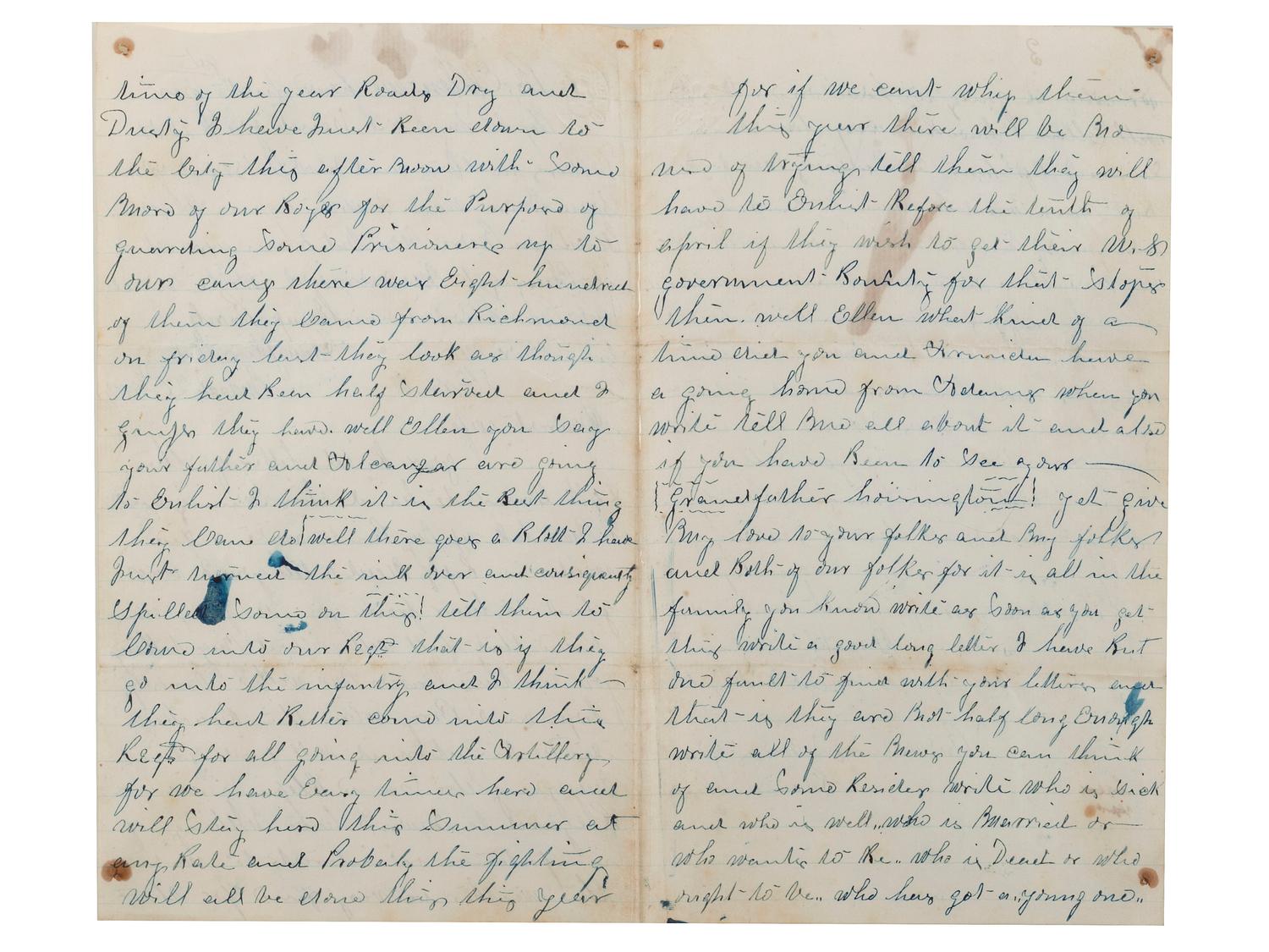 [CIVIL WAR]. War-date letter and discharge document from Franklin Rice, Jr. of the 94th New York Infantry.