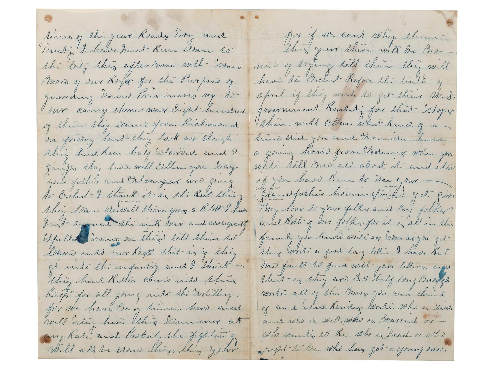 [CIVIL WAR]. War-date letter and discharge document from Franklin Rice, Jr. of the 94th New York Infantry.