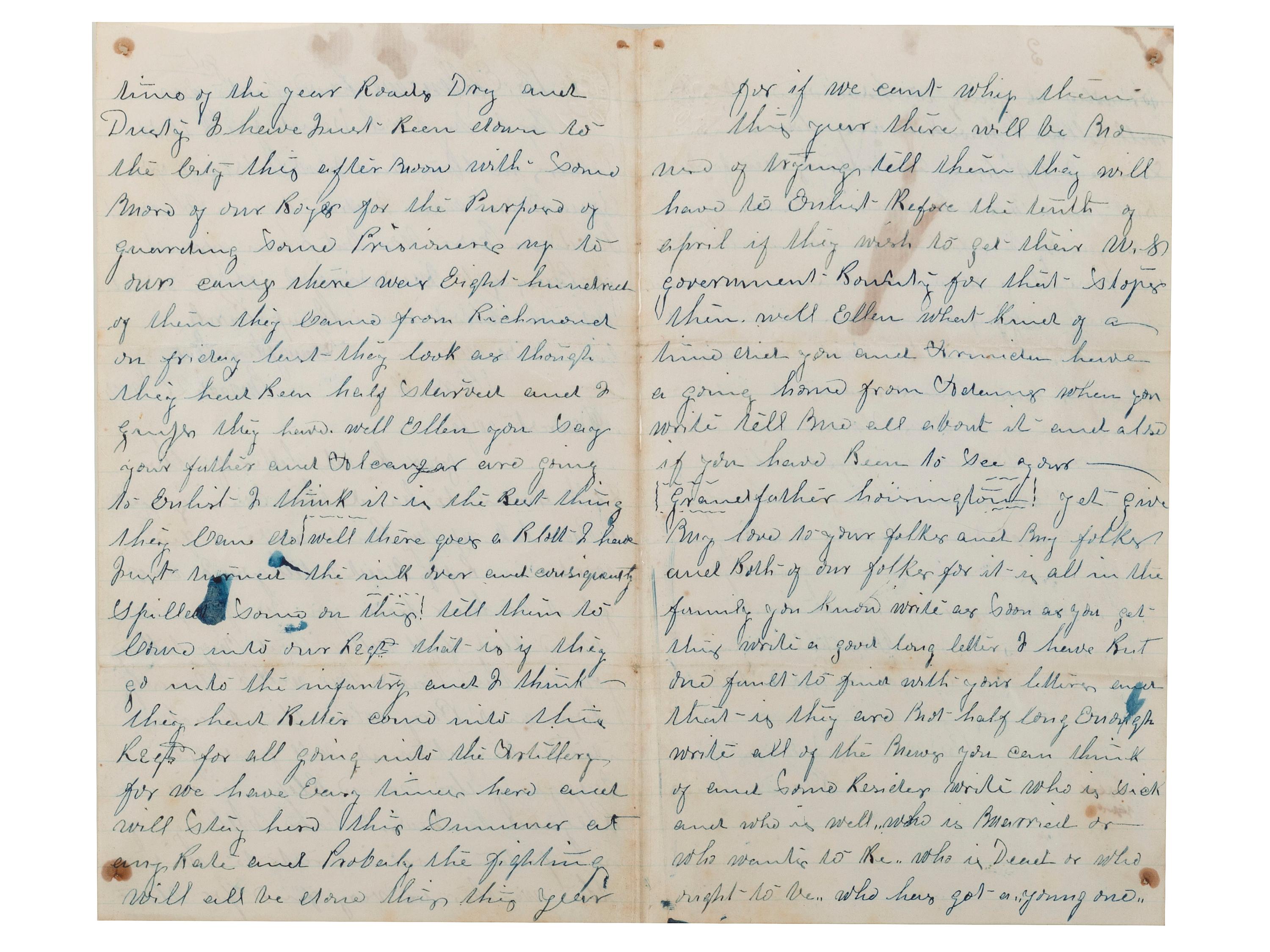 [CIVIL WAR]. War-date letter and discharge document from Franklin Rice, Jr. of the 94th New York Infantry.