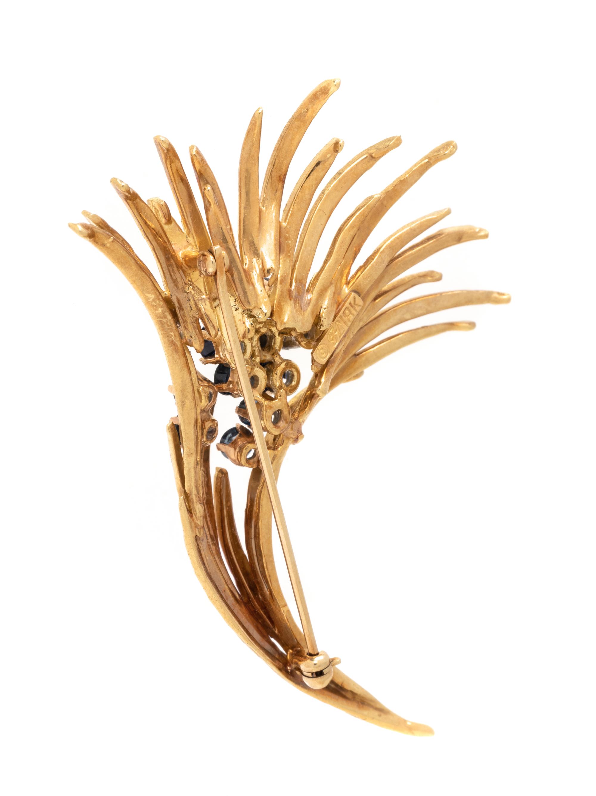 HAMMERMAN BROTHERS, YELLOW GOLD, DIAMOND AND SAPPHIRE BROOCH