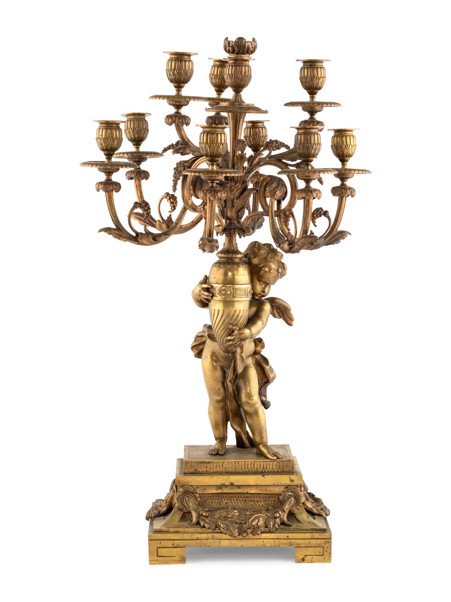 A French Gilt Bronze Figural Ten-Light Candelabrum