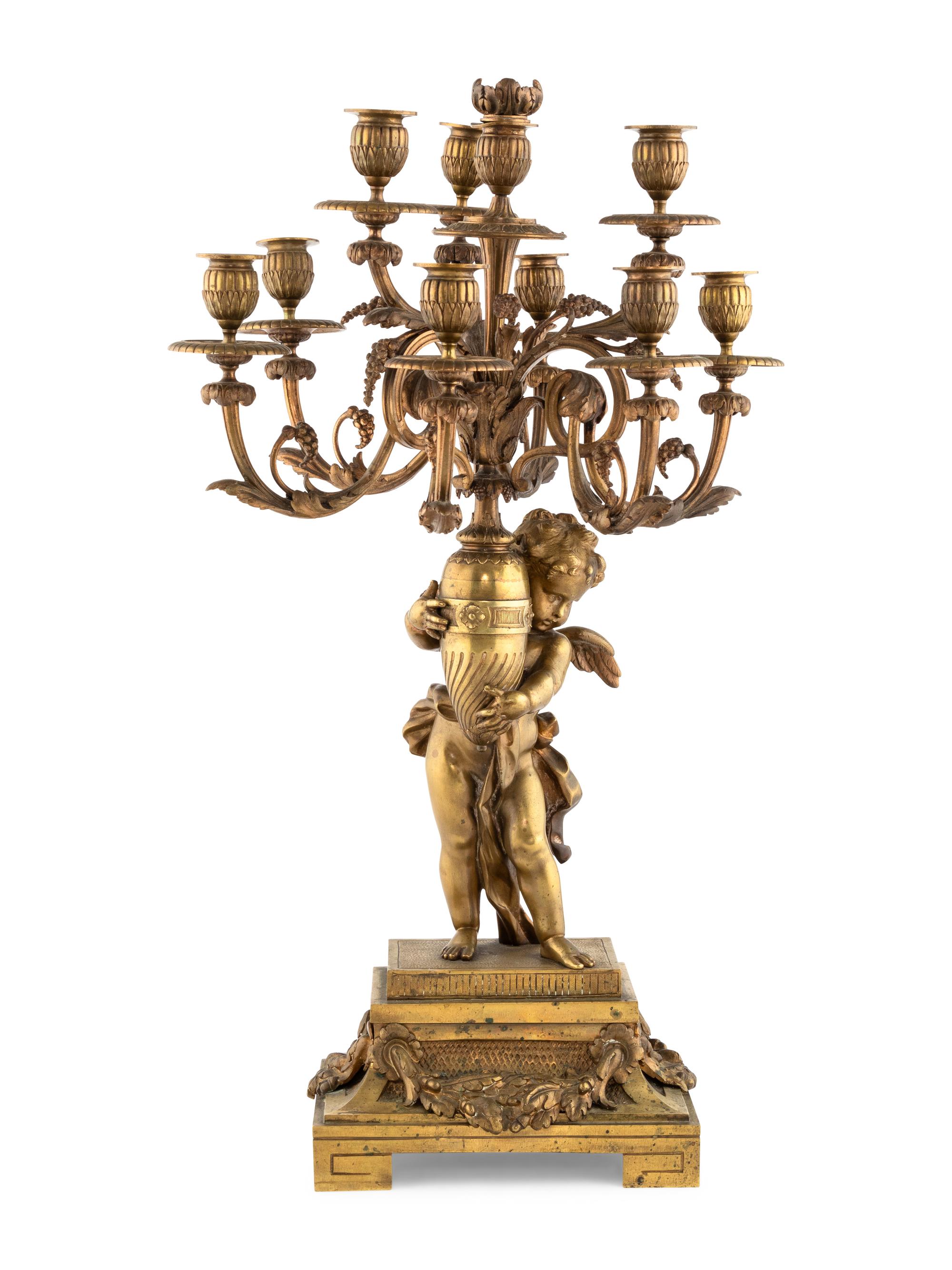 A French Gilt Bronze Figural Ten-Light Candelabrum