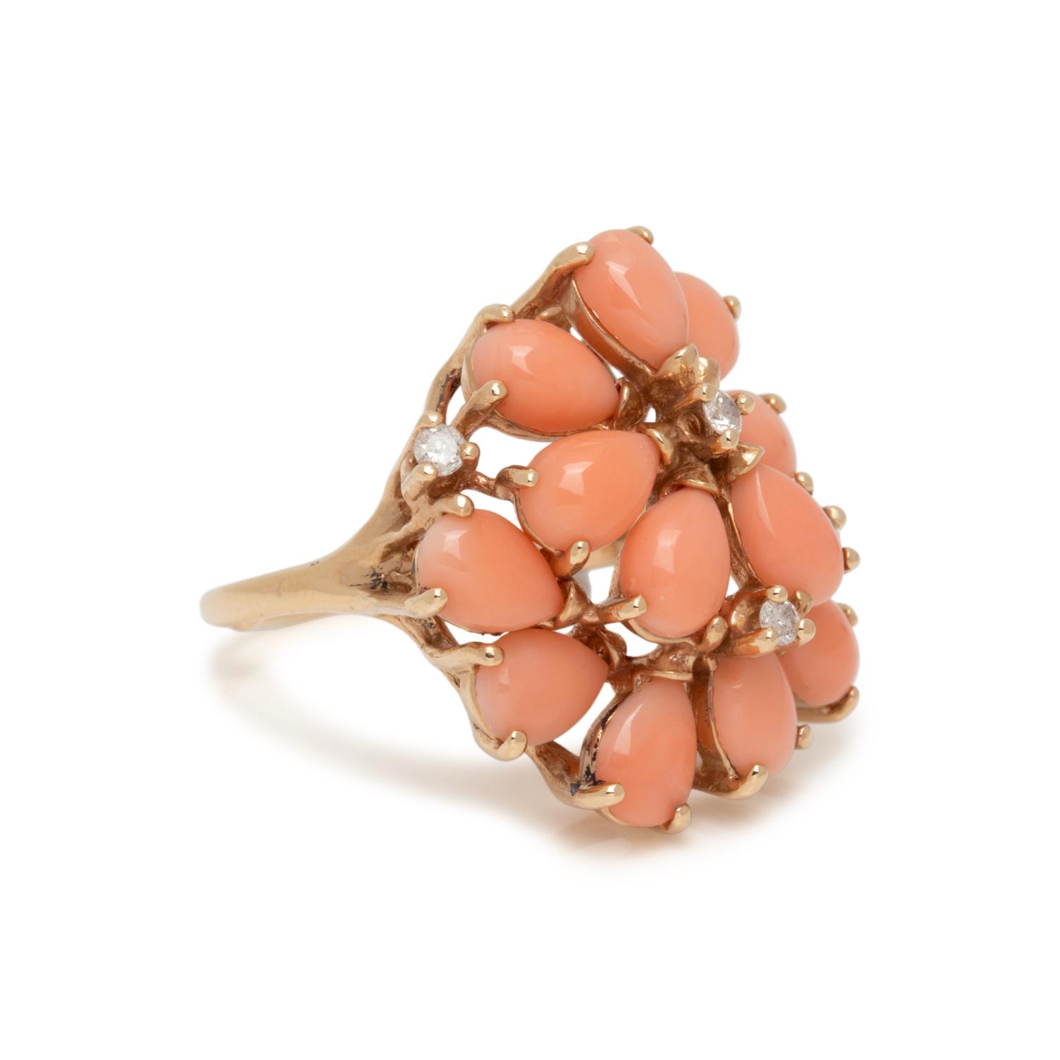 CORAL AND DIAMOND RING