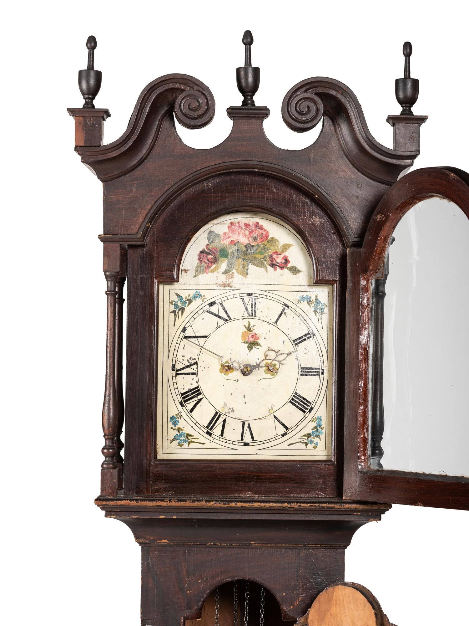 A Chippendale Grain Painted Pine Tall Case Clock