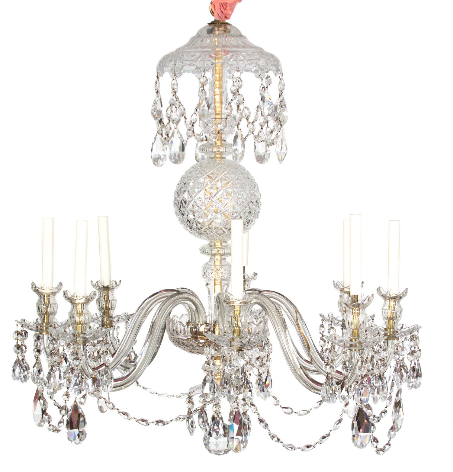 A Waterford Glass Eight-Light Chandelier Height 36 x diameter 34 inches. — 20TH CENTURY