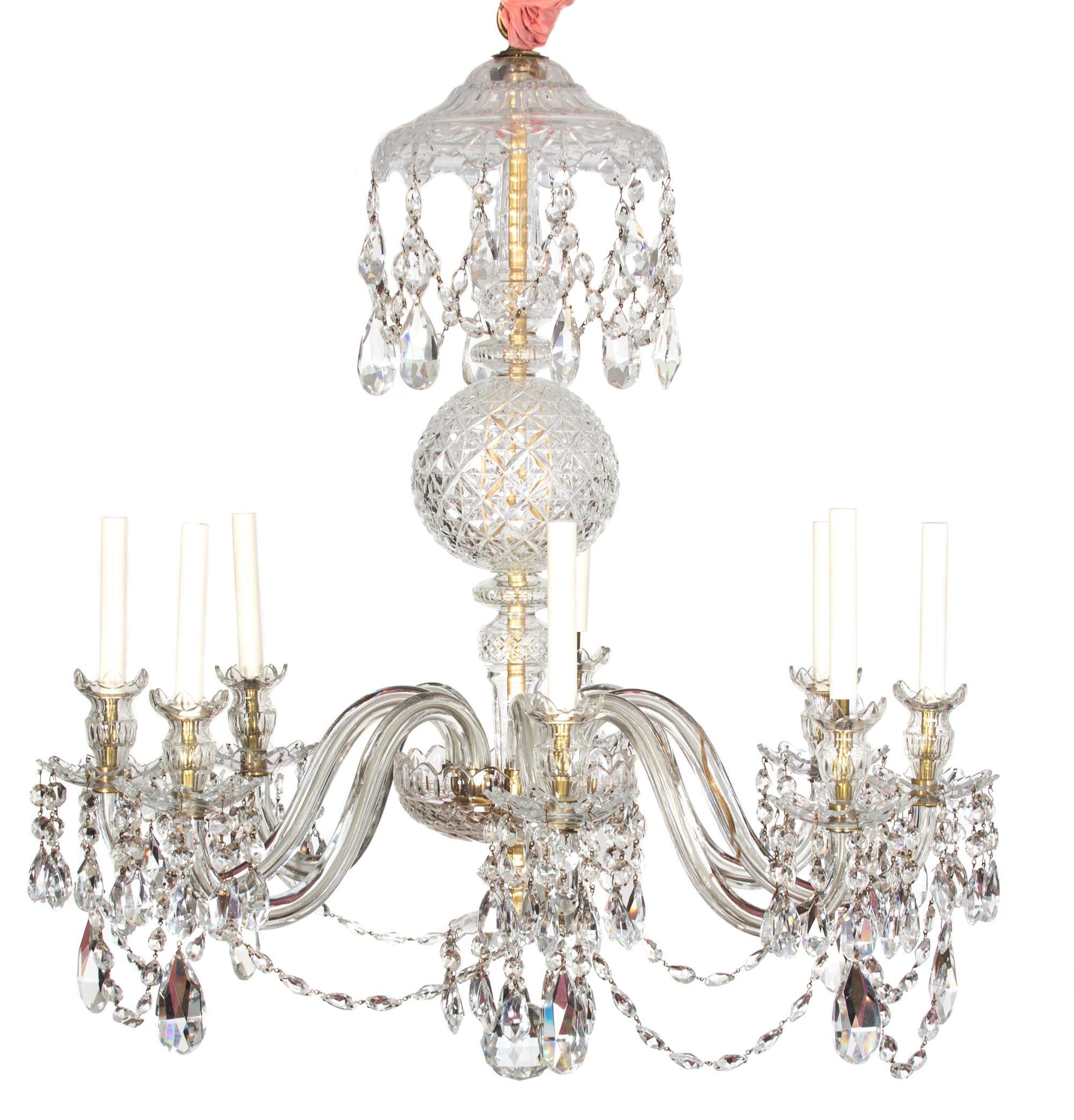 A Waterford Glass Eight-Light Chandelier Height 36 x diameter 34 inches. — 20TH CENTURY