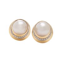 CULTURED MABE PEARL AND DIAMOND EARCLIPS