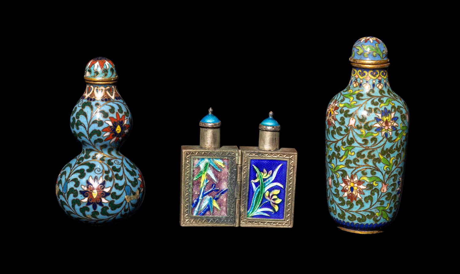 Three Chinese Enamel on Metal Snuff Bottles