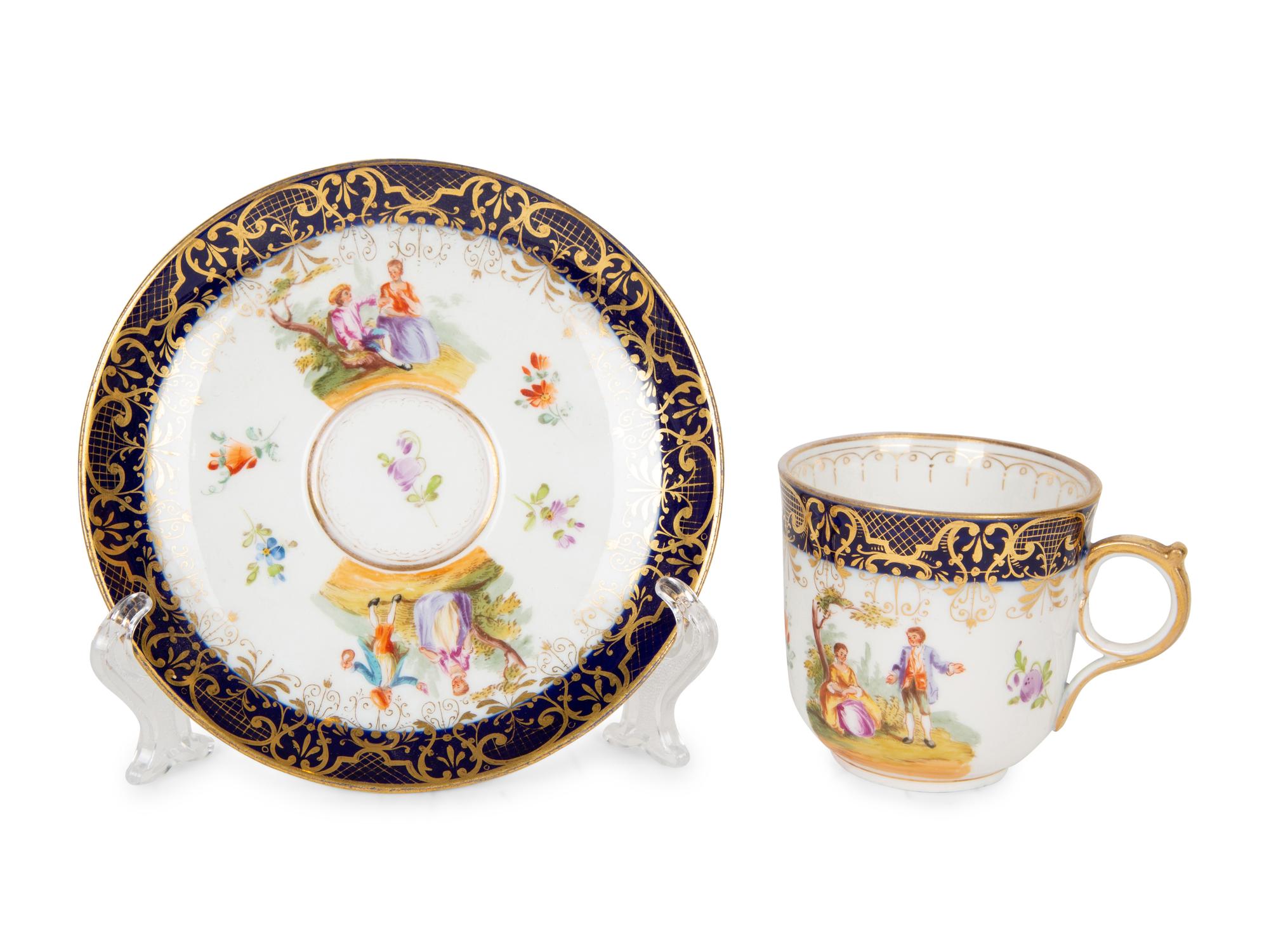 Eleven Meissen and Various Other Porcelain Teacups and Saucers — 19TH/20TH CENTURY