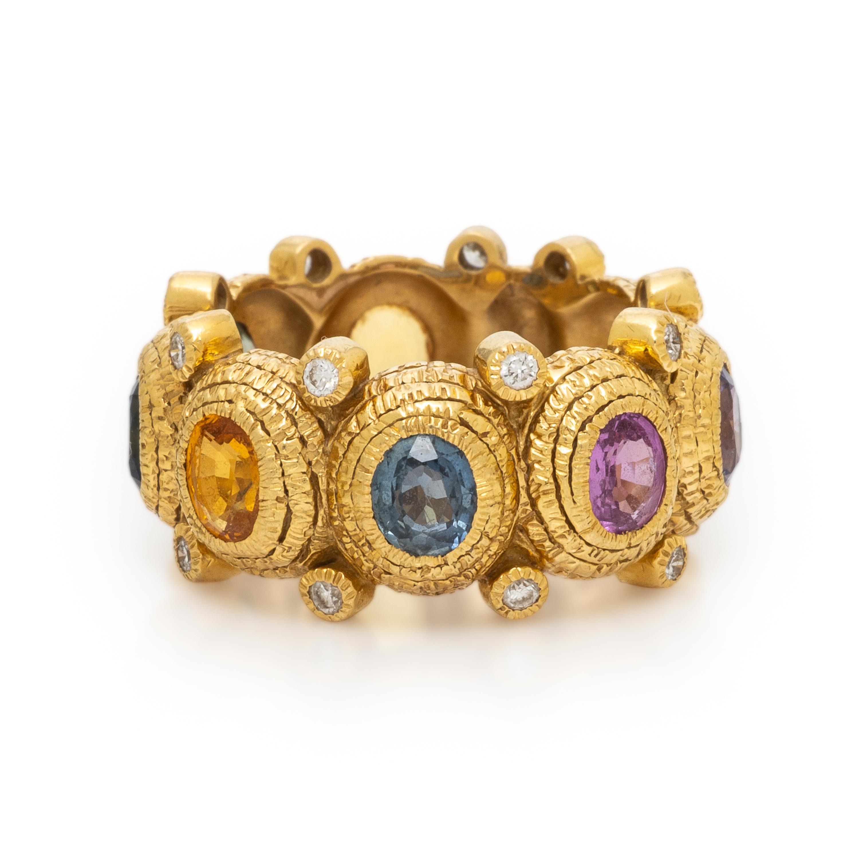 Multicolor Sapphire, Diamond, and Yellow Gold Ring