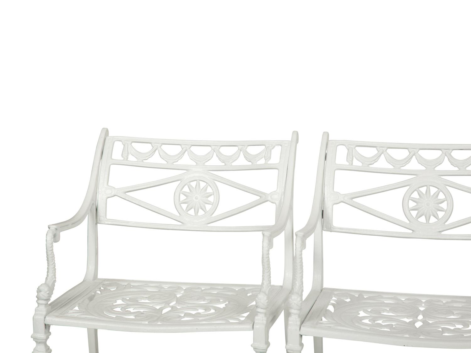A Suite of White-Painted Cast Metal Garden Furniture