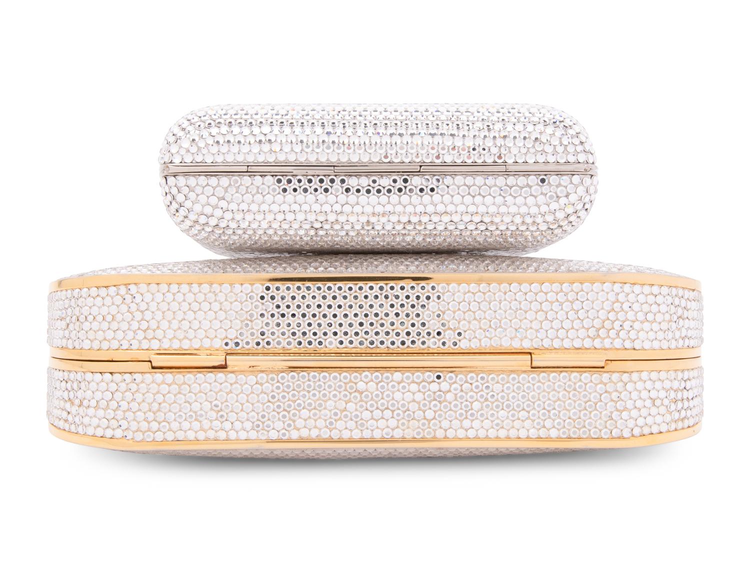 Two Judith Leiber Clear Crystal Minaudières