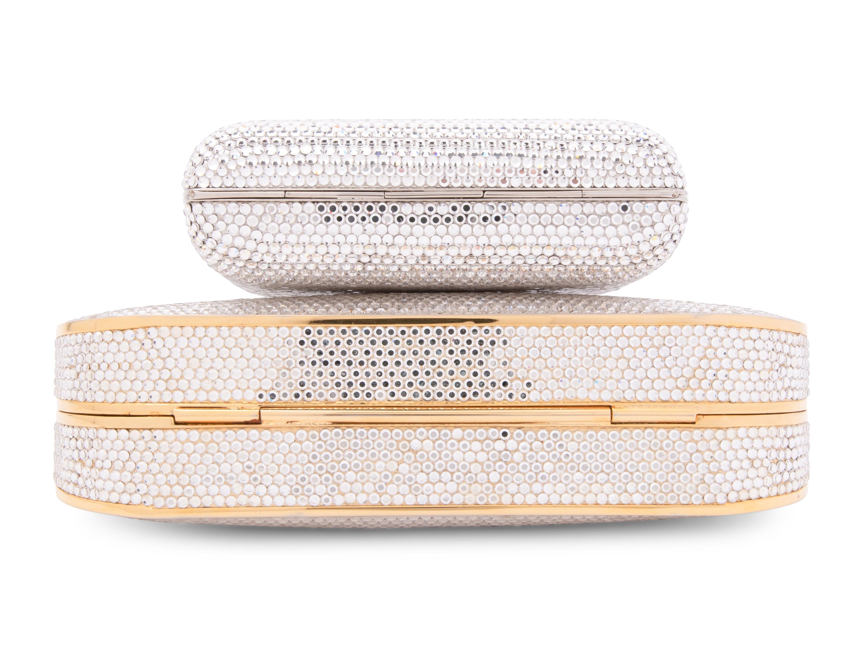 Two Judith Leiber Clear Crystal Minaudières