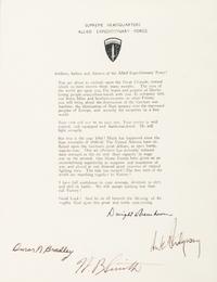 [EISENHOWER, Dwight D.]. Copy of Eisenhower's Order of the Day issued to US servicemen on 5 June 1944, signed by Omar BRADLEY, Walter Bedell SMITH, and Matthew B. RIDGWAY.