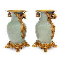 A Pair of Chinese Celadon Porcelain and French Gilt Bronze Mounted Vases