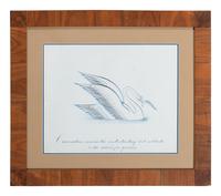 A Framed Penmanship Sample with Swan