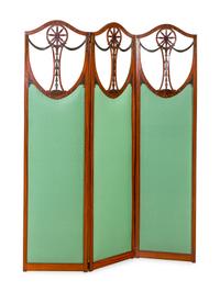 An Edwardian Painted Satinwood Three Panel Floor Screen