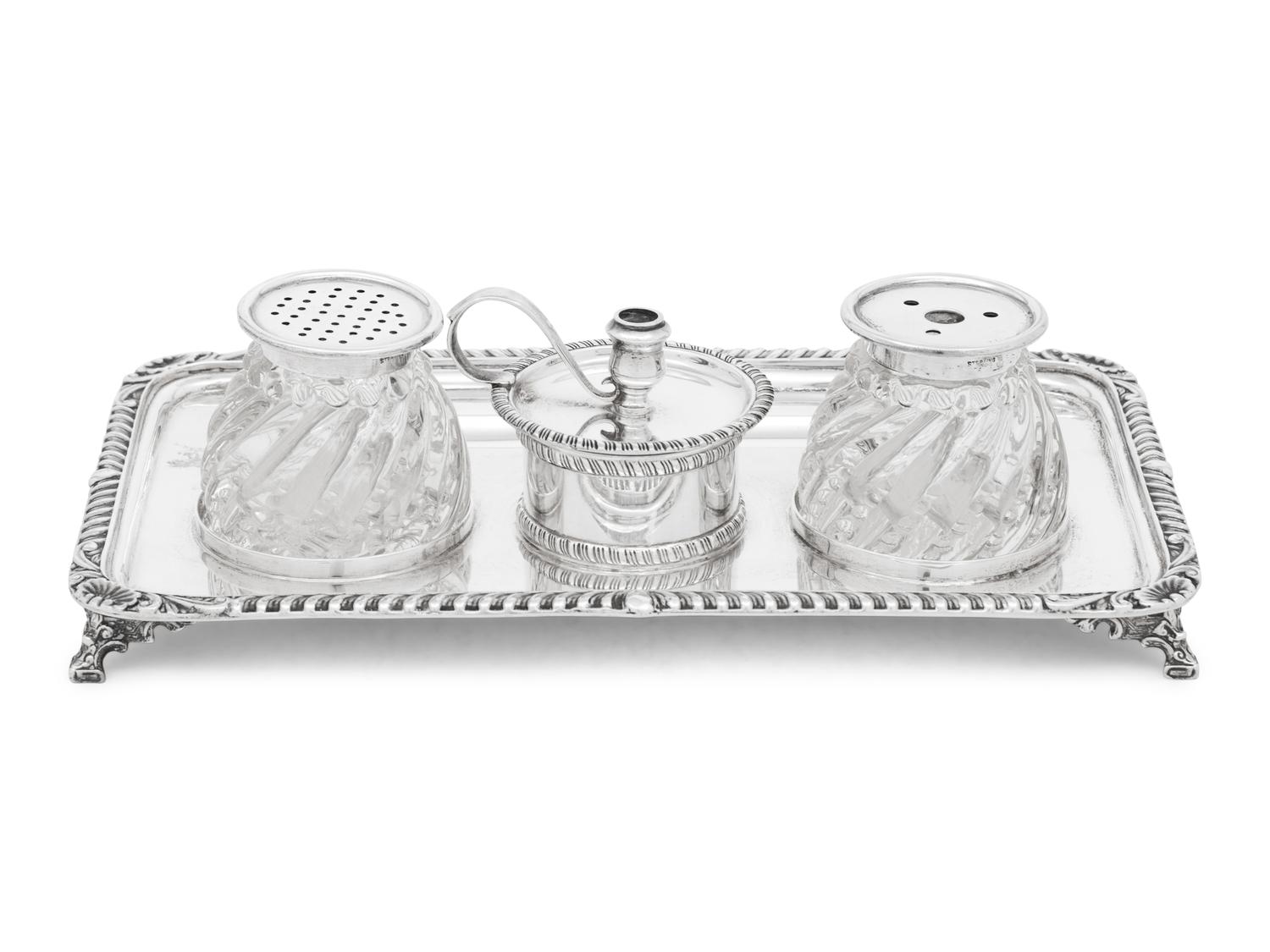 An American Silver and Cut Glass Encrier