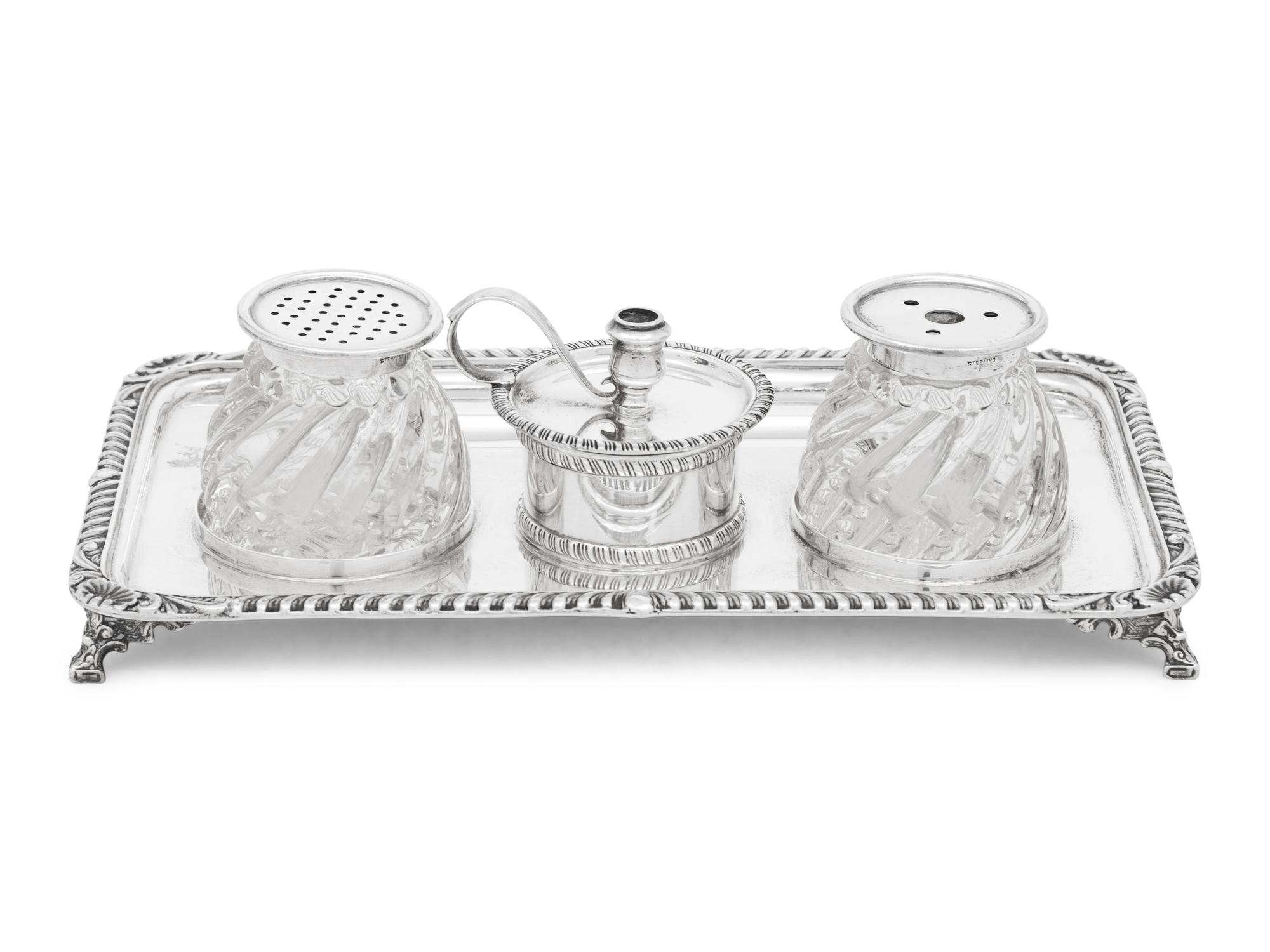 An American Silver and Cut Glass Encrier