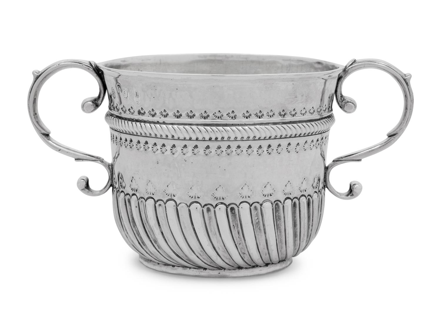 A Queen Anne Britannia Silver Caudle Cup