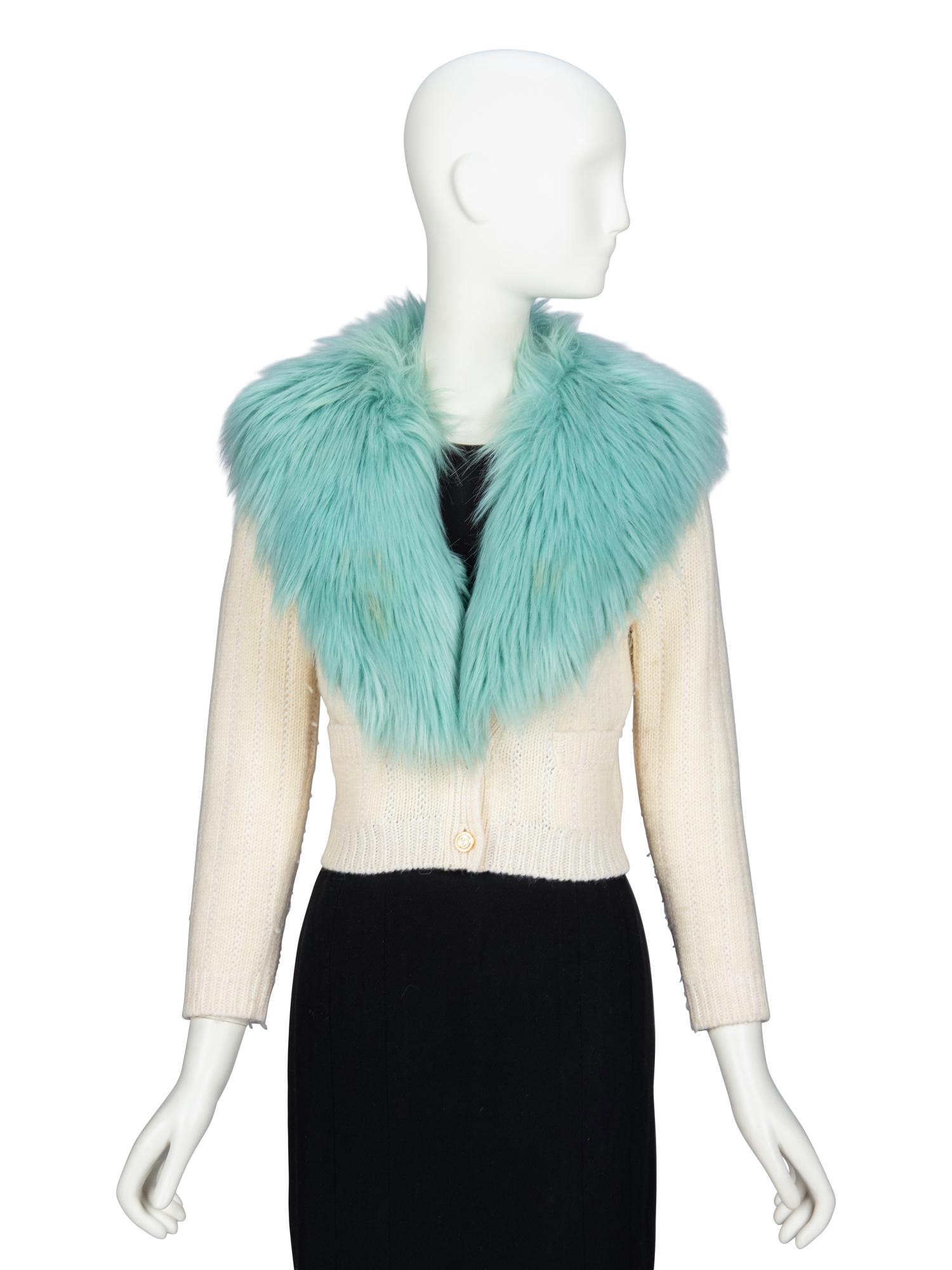 GUCCI, FAUX FUR-COLLAR CROPPED CARDGIAN