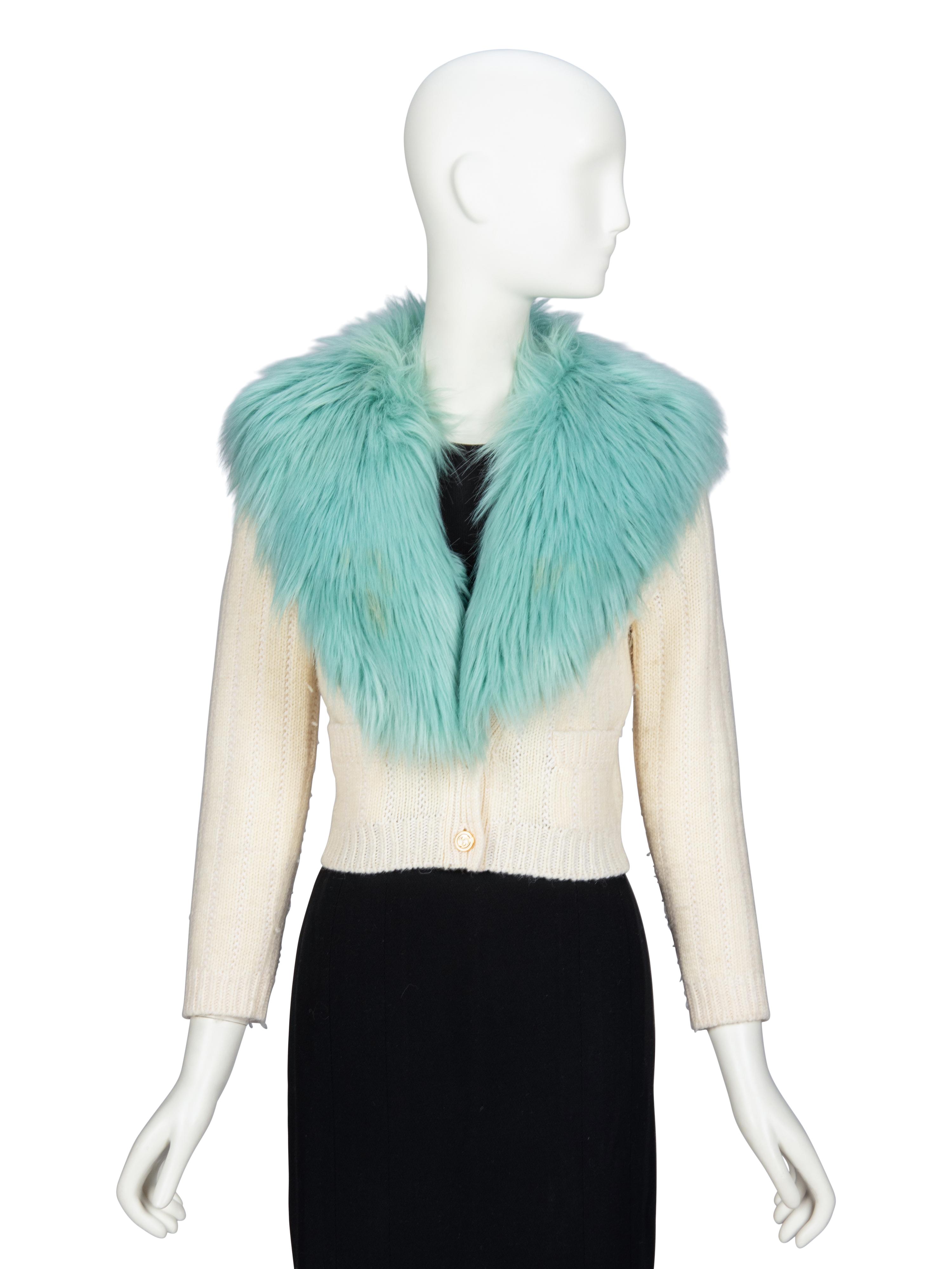 GUCCI, FAUX FUR-COLLAR CROPPED CARDGIAN