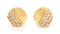 A Pair of 14 Karat Yellow Gold and Diamond Earclips, 3.90 dwts.