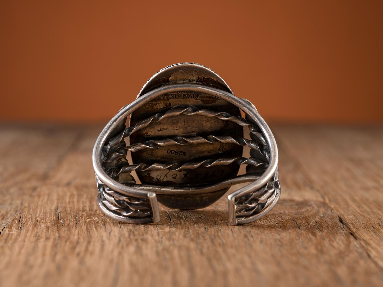 Navajo Silver Cuff Bracelet, with Large Natural Turquoise Stone