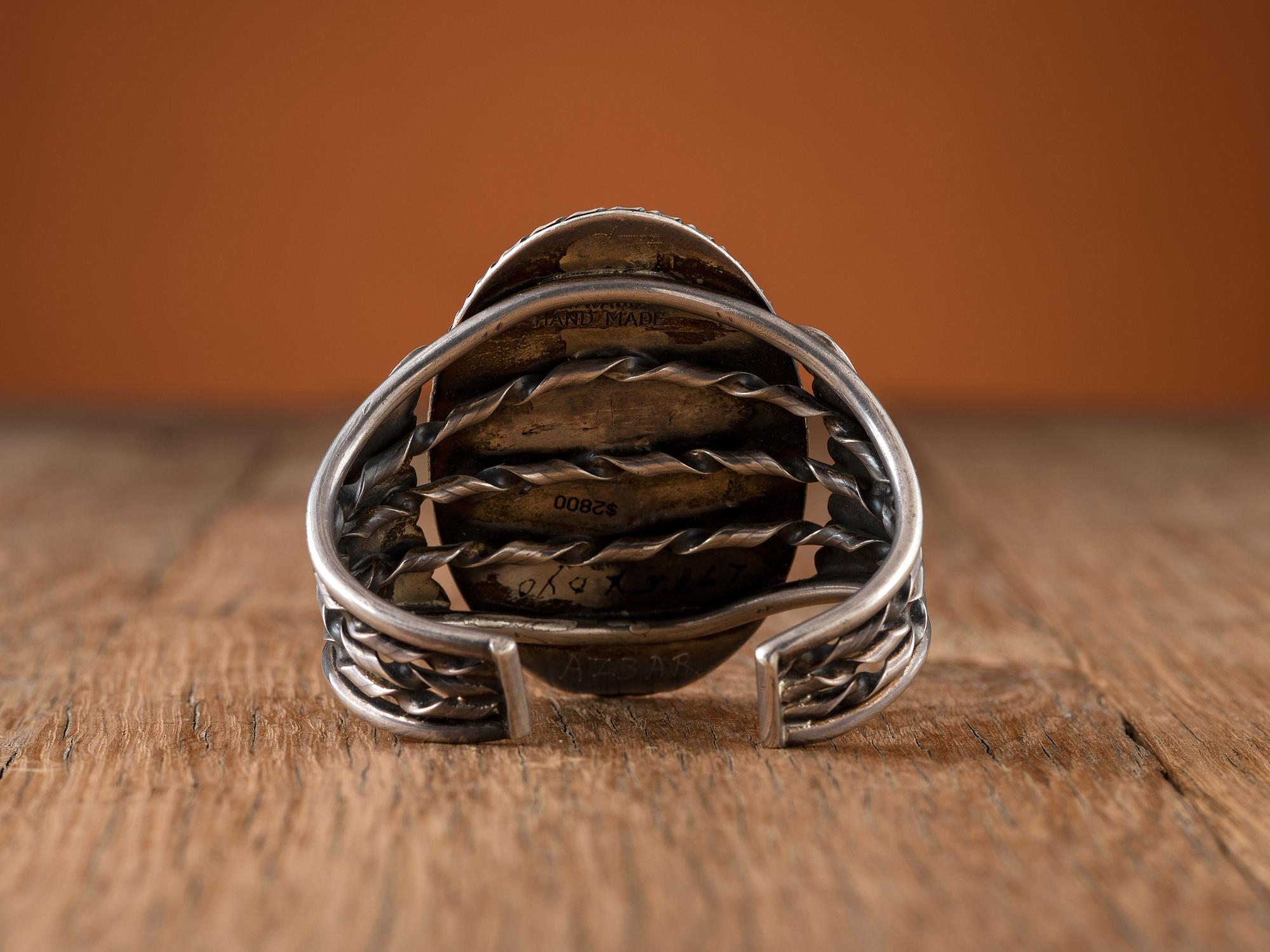 Navajo Silver Cuff Bracelet, with Large Natural Turquoise Stone