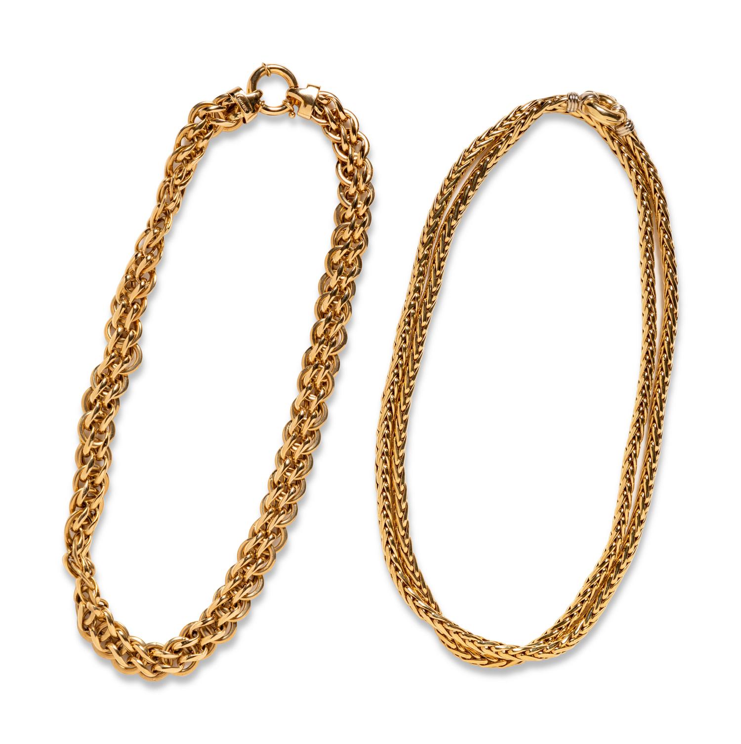A Collection of 14 Karat Yellow Gold Necklaces,