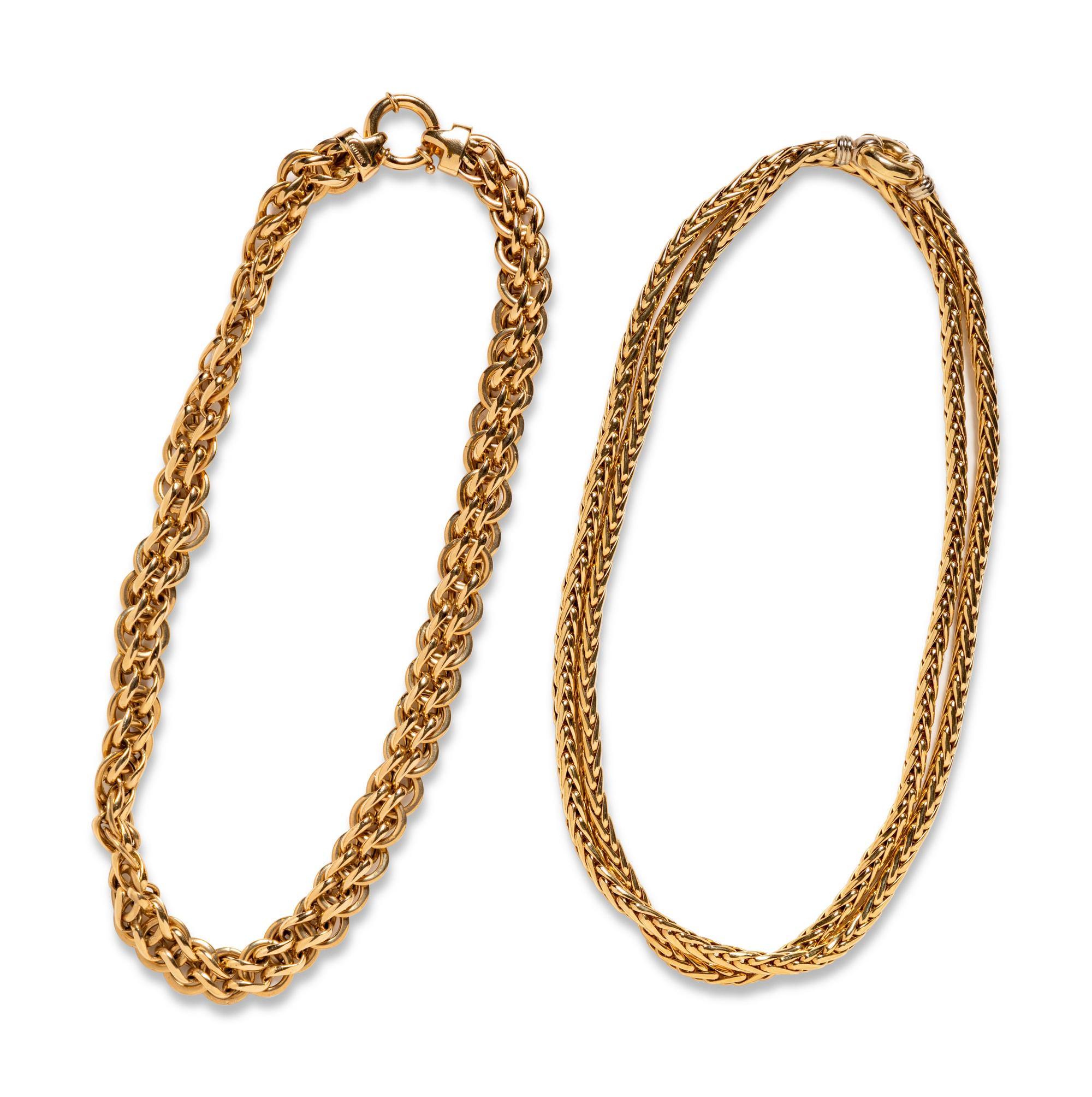 A Collection of 14 Karat Yellow Gold Necklaces,