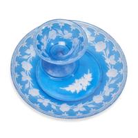A Blue Cut-to-Clear Glass Dessert Service