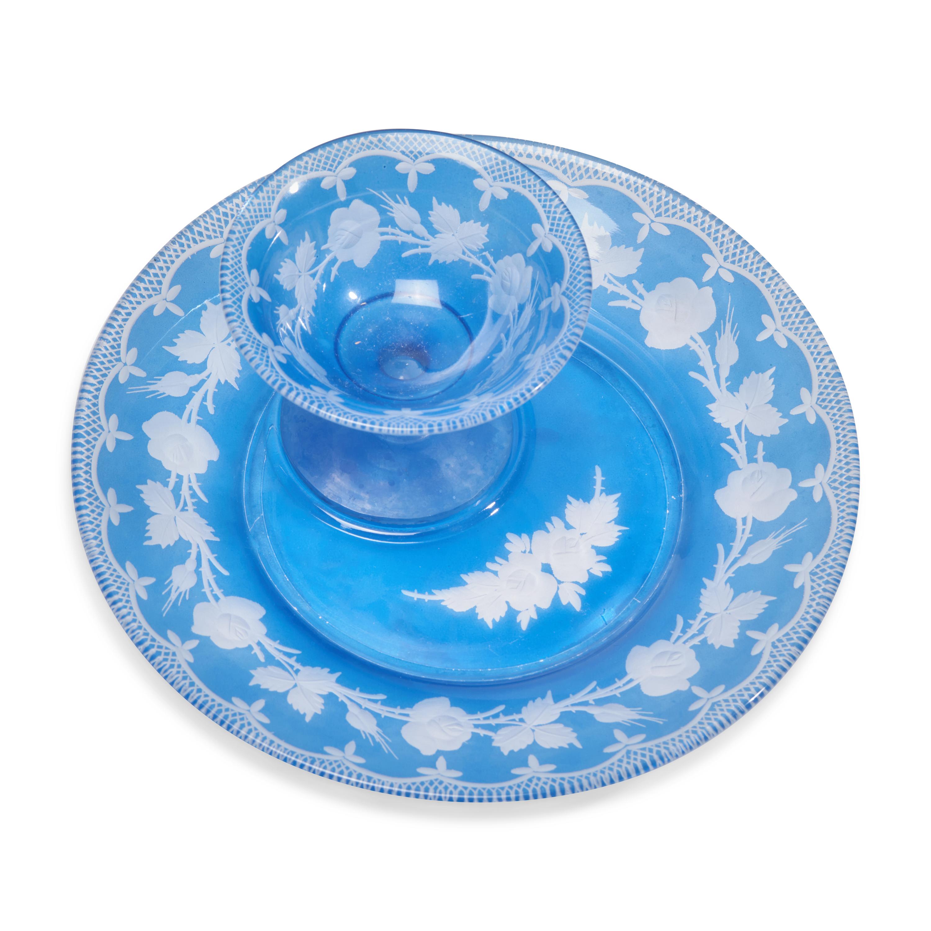 A Blue Cut-to-Clear Glass Dessert Service
