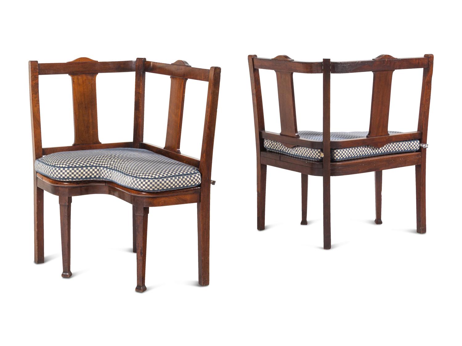 A Pair of George III Provincial Mahogany Corner Seats