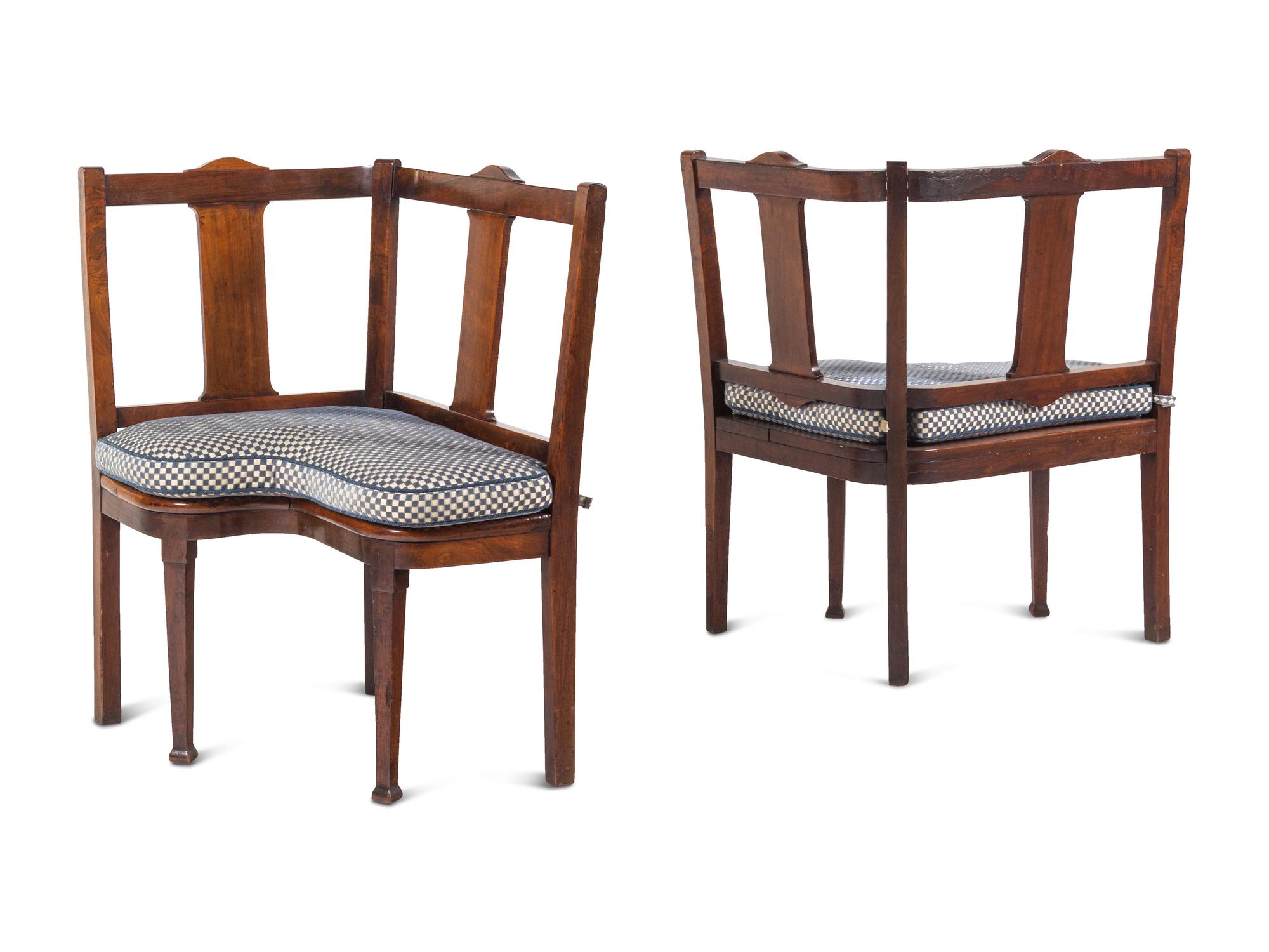 A Pair of George III Provincial Mahogany Corner Seats