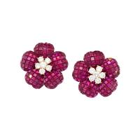 RUBY AND DIAMOND FLOWER EARRINGS