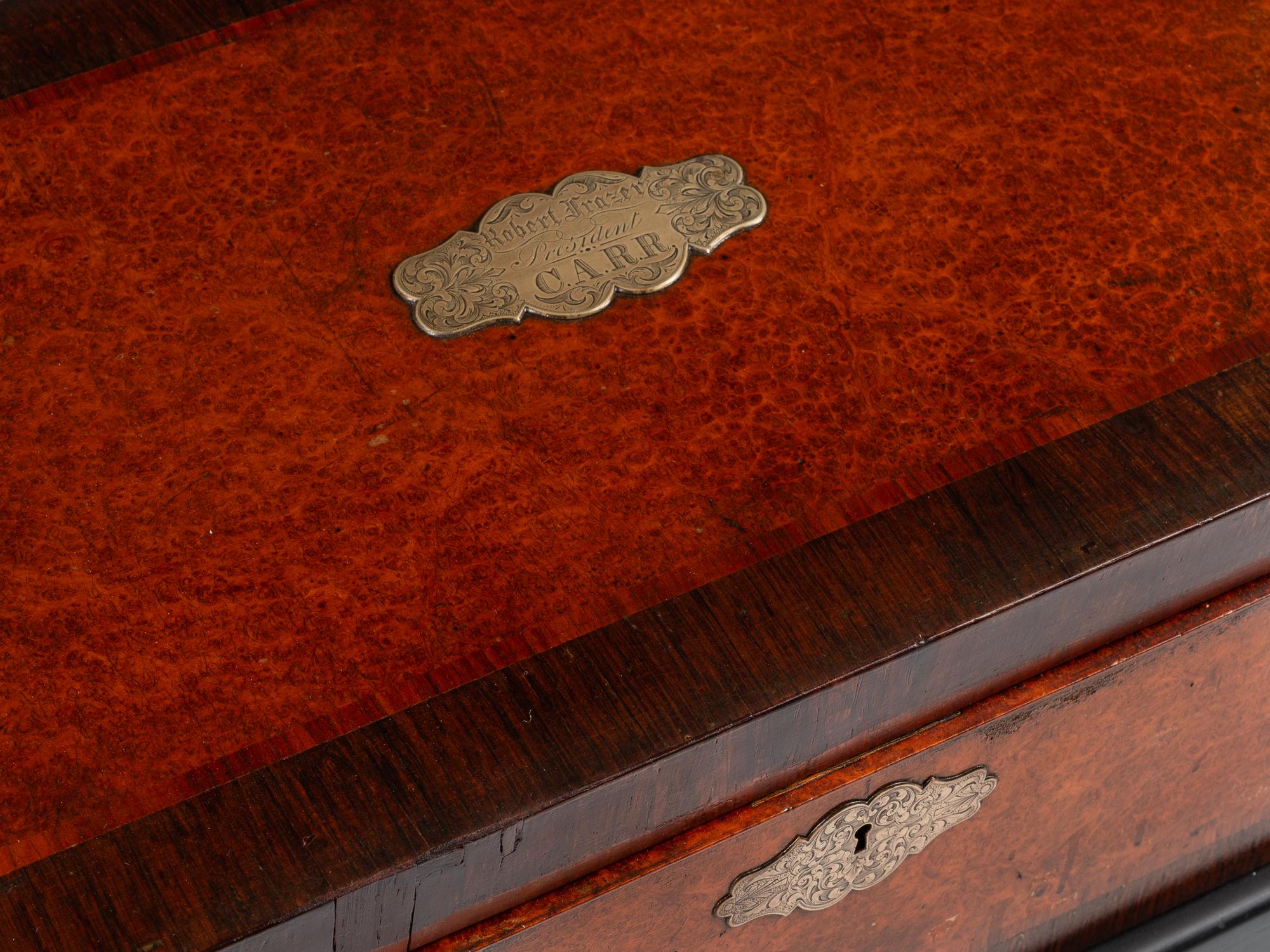 An English Rosewood and Burl Yew Wood Ten-Compartment Tea Caddy