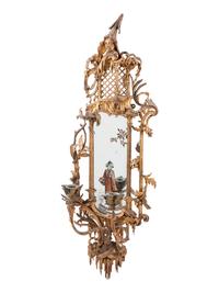 A Pair of Chinese Chippendale Giltwood and Reverse-Painted Glass Mirrors