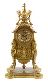 A Continental Gilt Bronze Mantel Clock, Height 27 3/4 inches.
