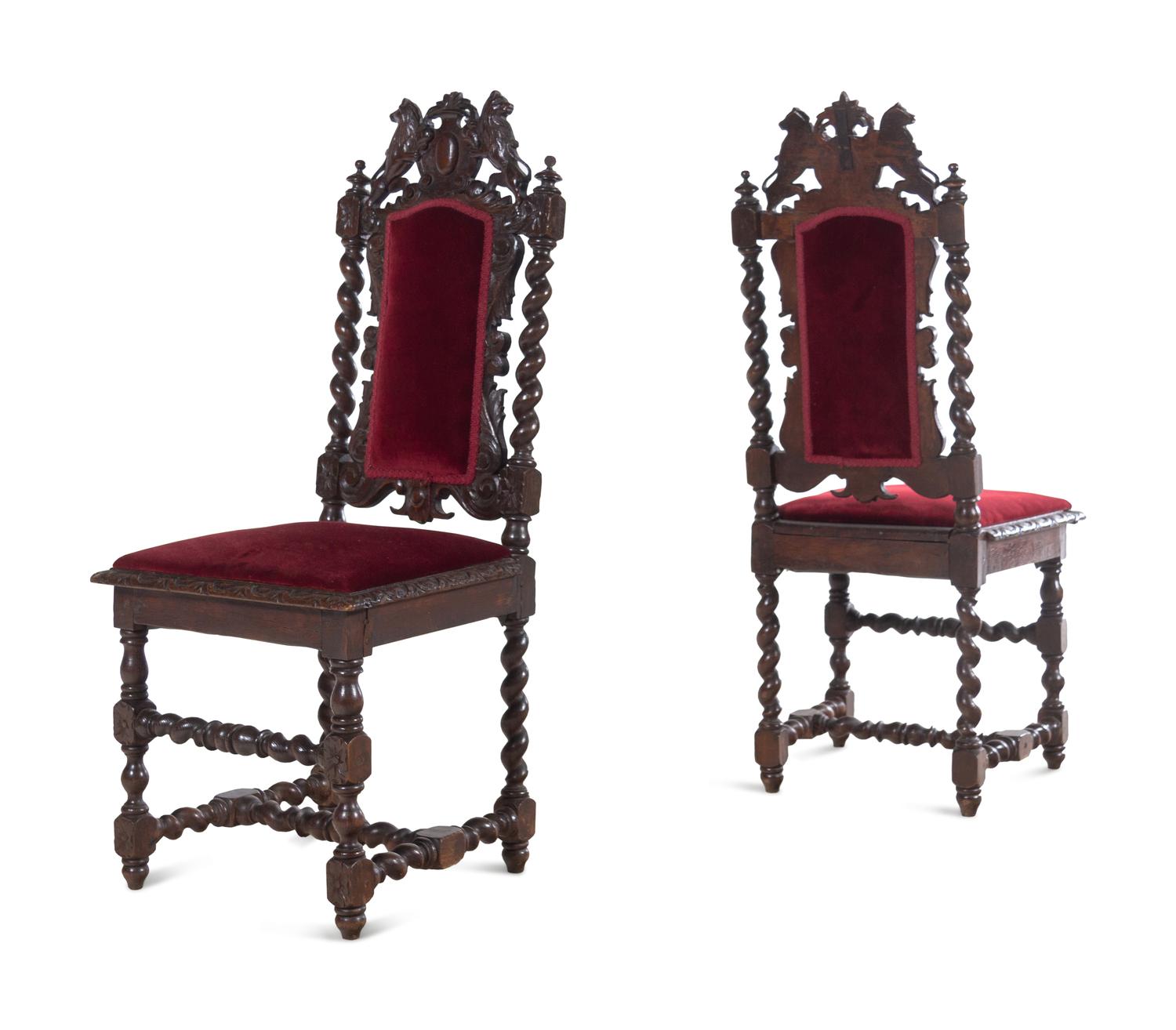 A Pair of Renaissance Revival Carved Walnut Side Chairs