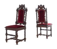 A Pair of Renaissance Revival Carved Walnut Side Chairs