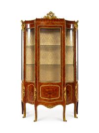 A Louis XV Style Gilt Bronze Mounted Marquetry Decorated Mahogany Vitrine