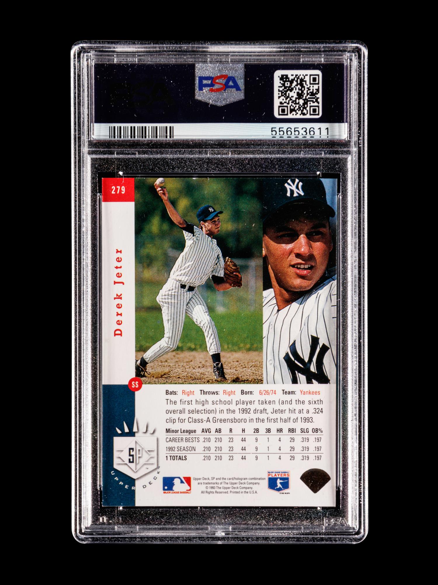 A 1993 Upper Deck SP Foil Derek Jeter Rookie Baseball Card No. 279, PSA 6 EX-MT