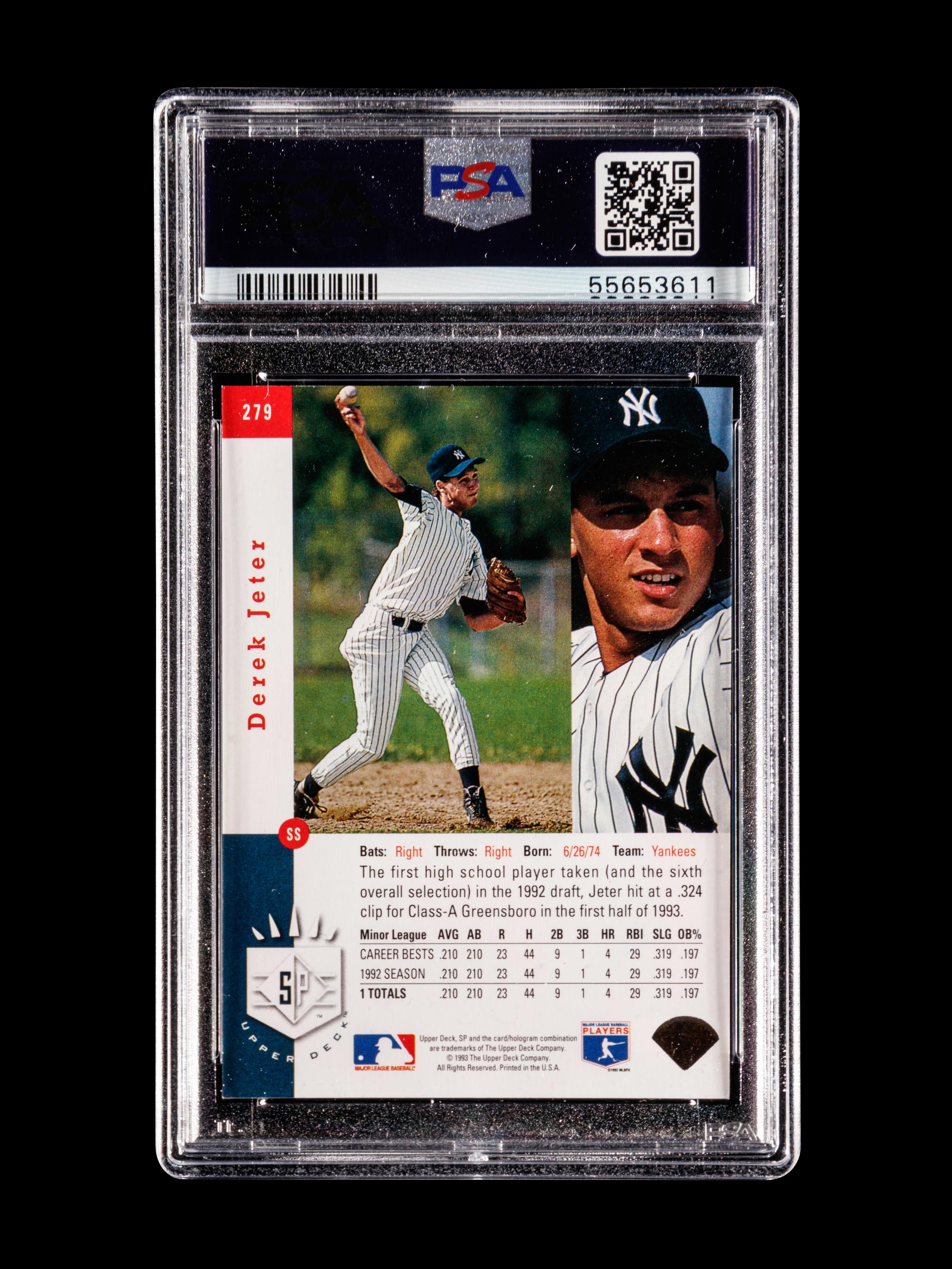 A 1993 Upper Deck SP Foil Derek Jeter Rookie Baseball Card No. 279, PSA 6 EX-MT