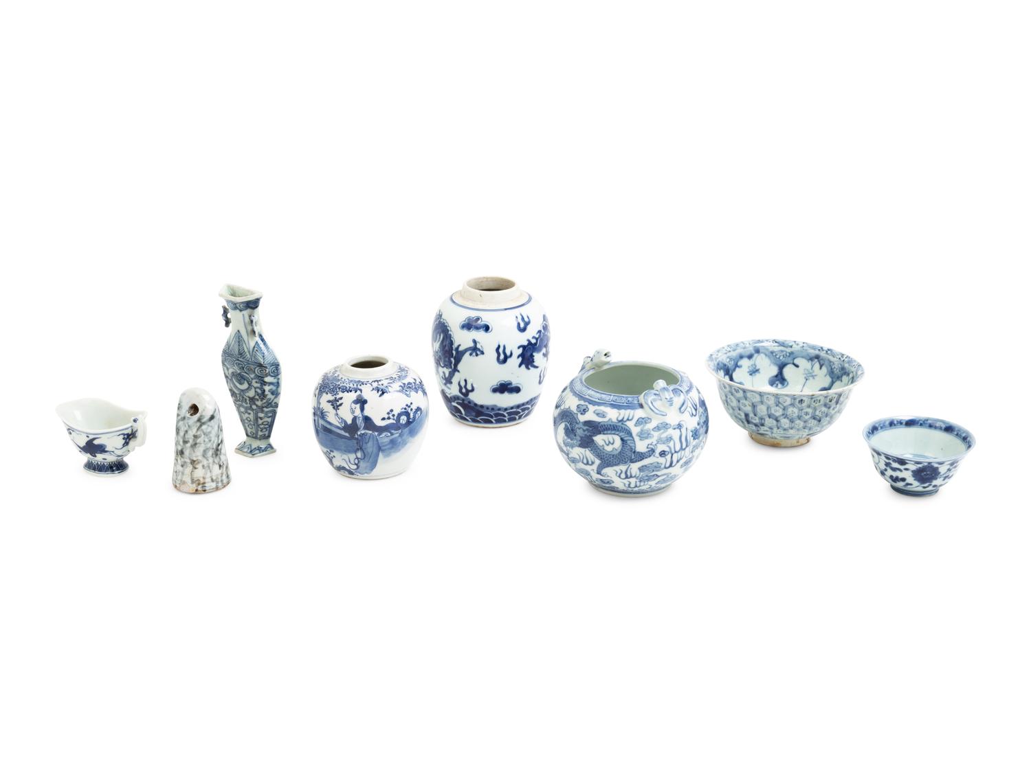 Eight Chinese Blue and White Porcelain Articles