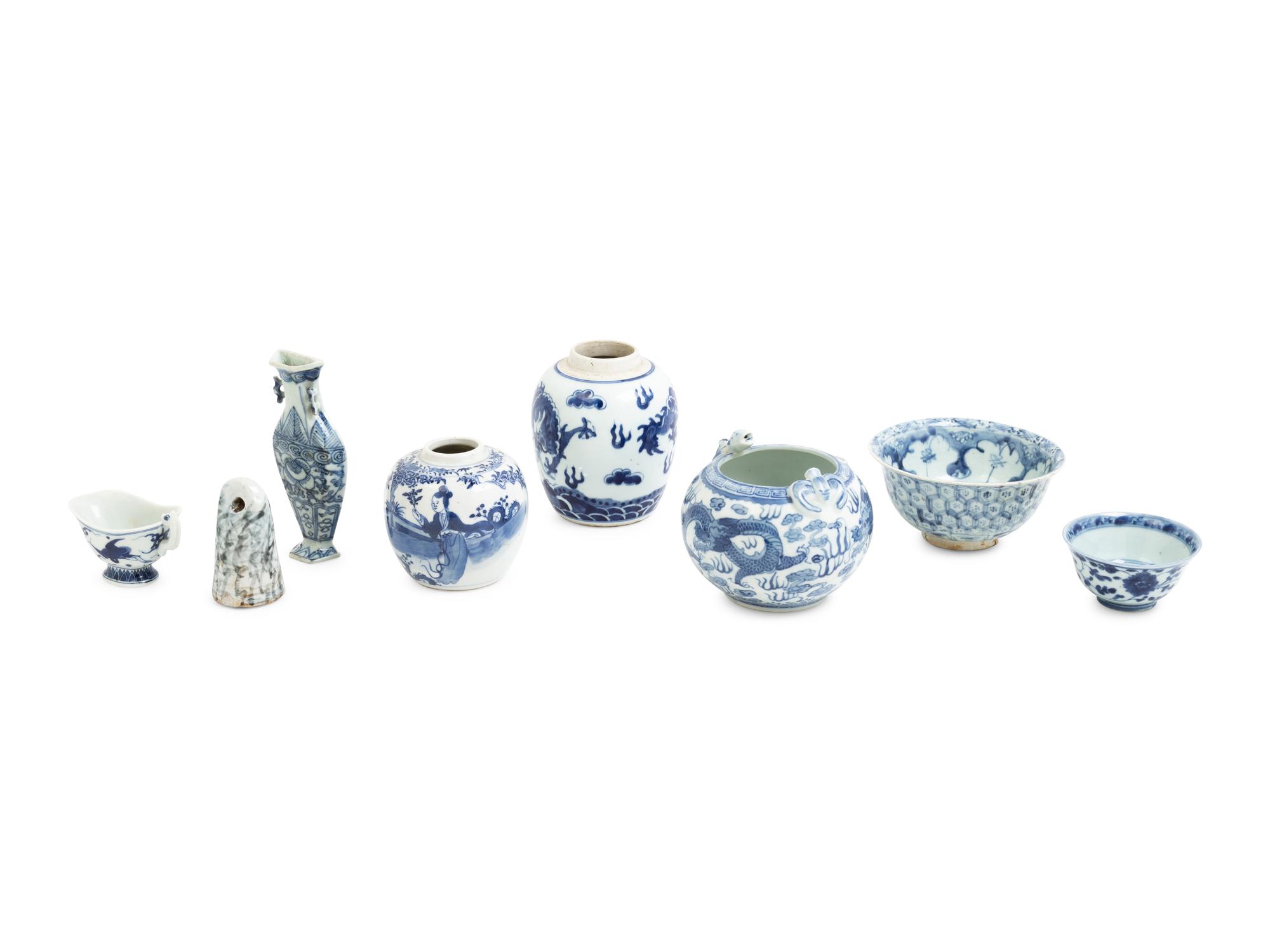 Eight Chinese Blue and White Porcelain Articles