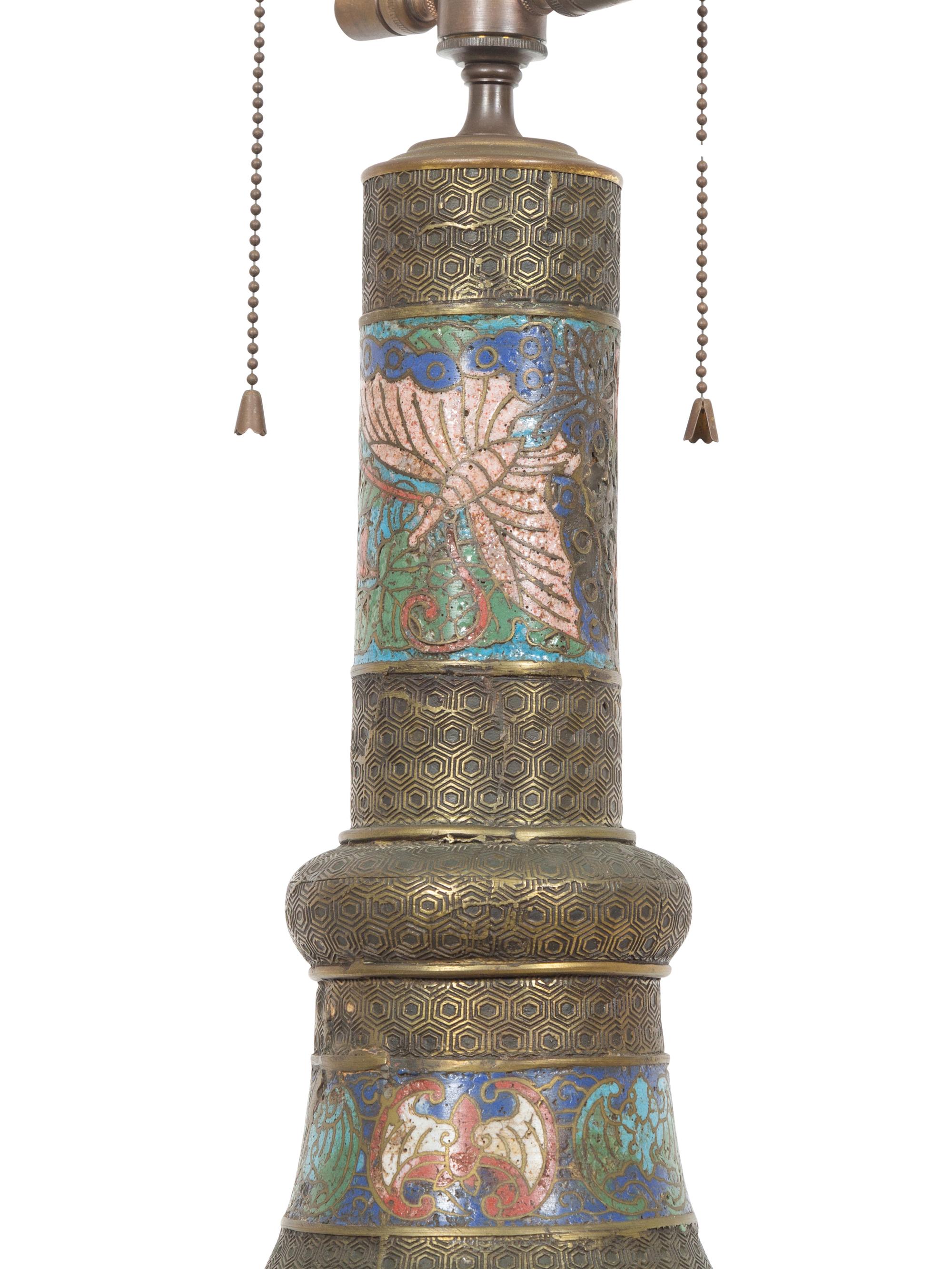 A Chinese Cloisonné Tall Lamp