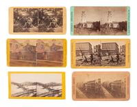 [CIVIL WAR]. 6 stereoviews, incl. images of Harpers Ferry, ruins of Charleston, and camp life.