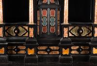 A Florentine Specimen Marble-Inset Ebonized Collector's Cabinet on Stand
